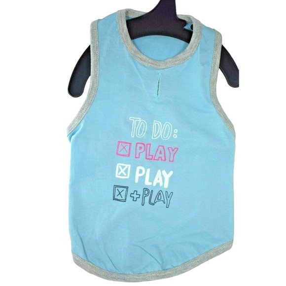 Hotel Doggy Dog Small Blue To Do Checklist: Play Play Play Blue Tank Shirt - Picture 1 of 3